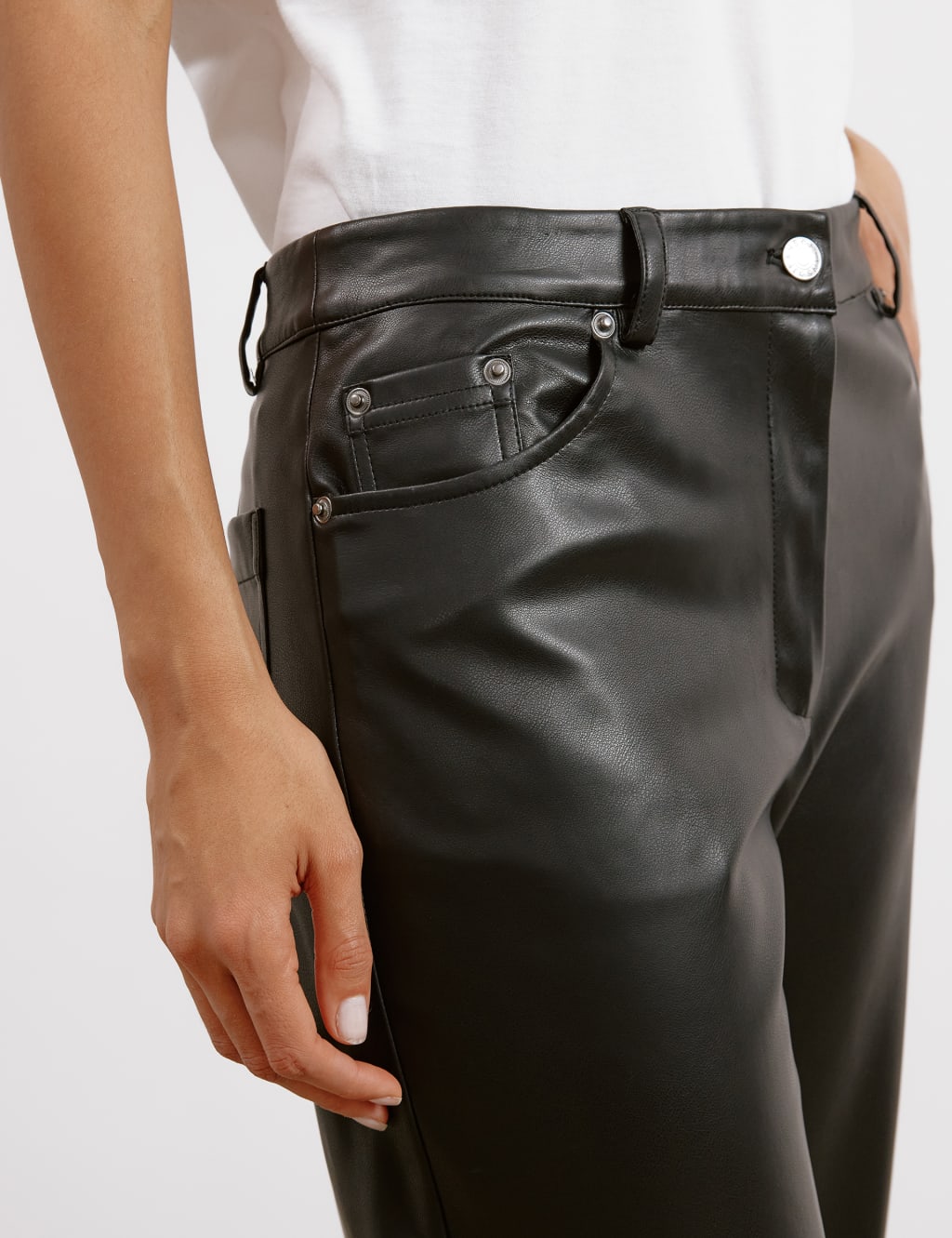 Faux Leather Mid Rise Slim Fit Jeans 4 of 5