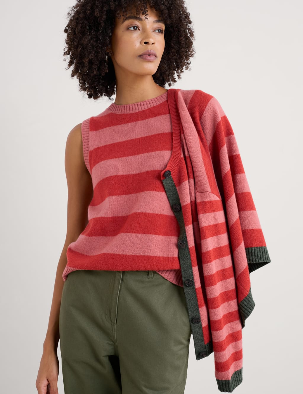 Merino Wool Rich Striped Knitted Vest 4 of 5