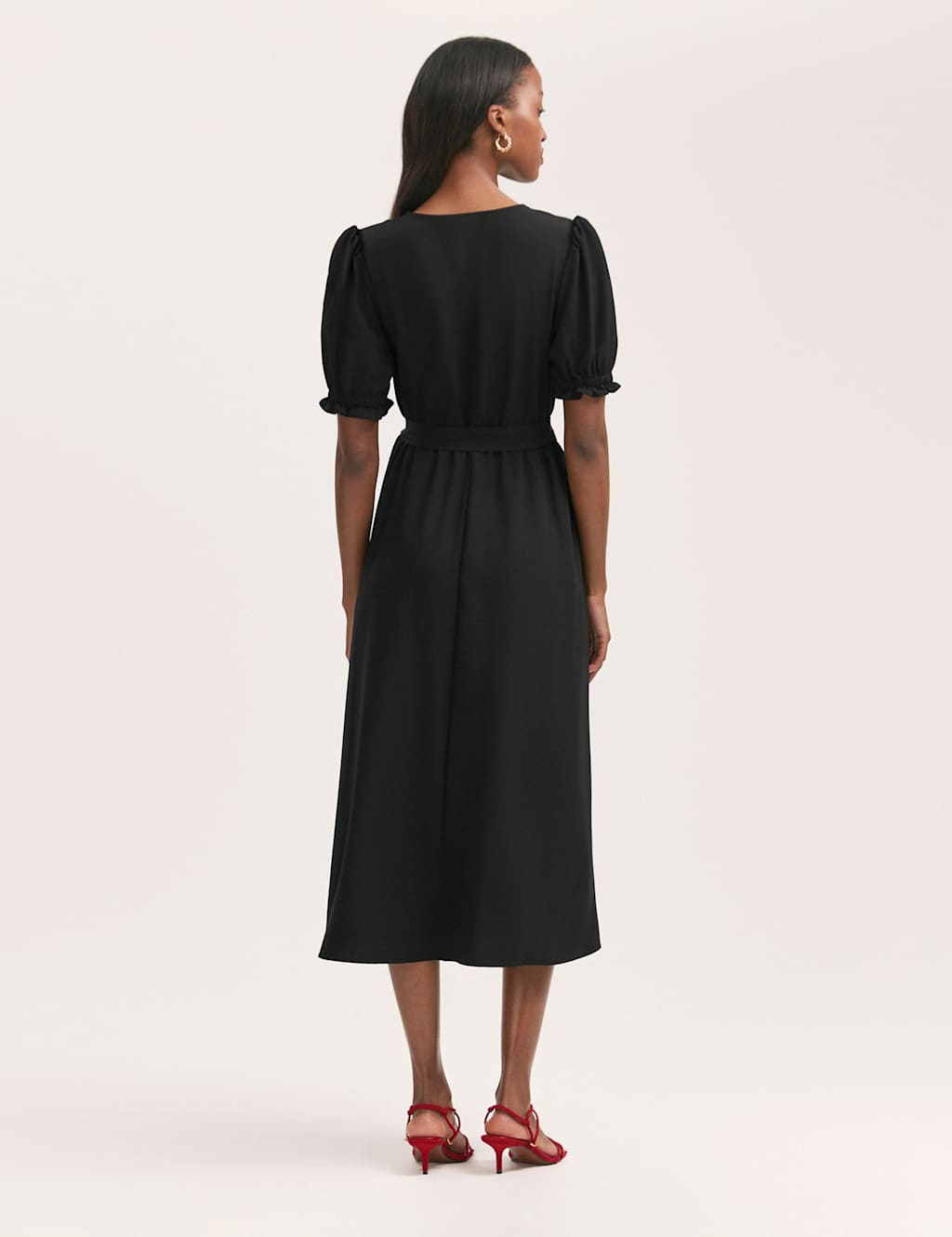 Crepe V-Neck Tie Waist Midi Wrap Dress 2 of 4