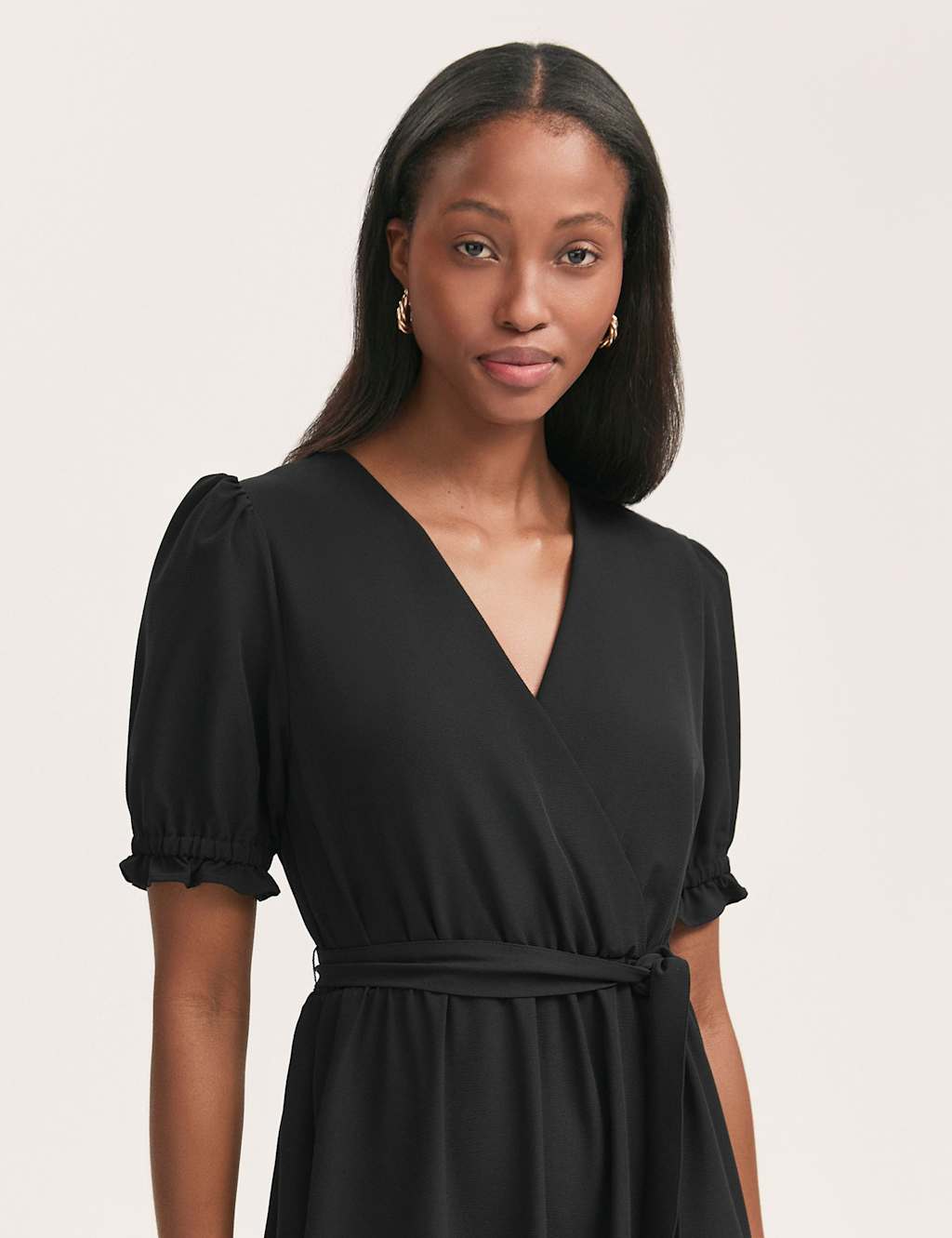 Crepe V-Neck Tie Waist Midi Wrap Dress 4 of 4