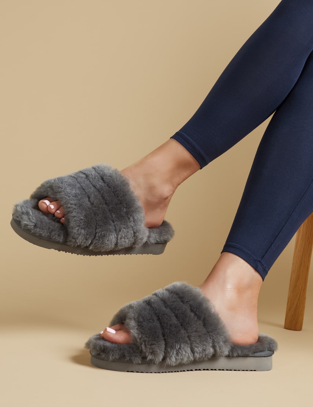 Faux fur open toe slippers deals
