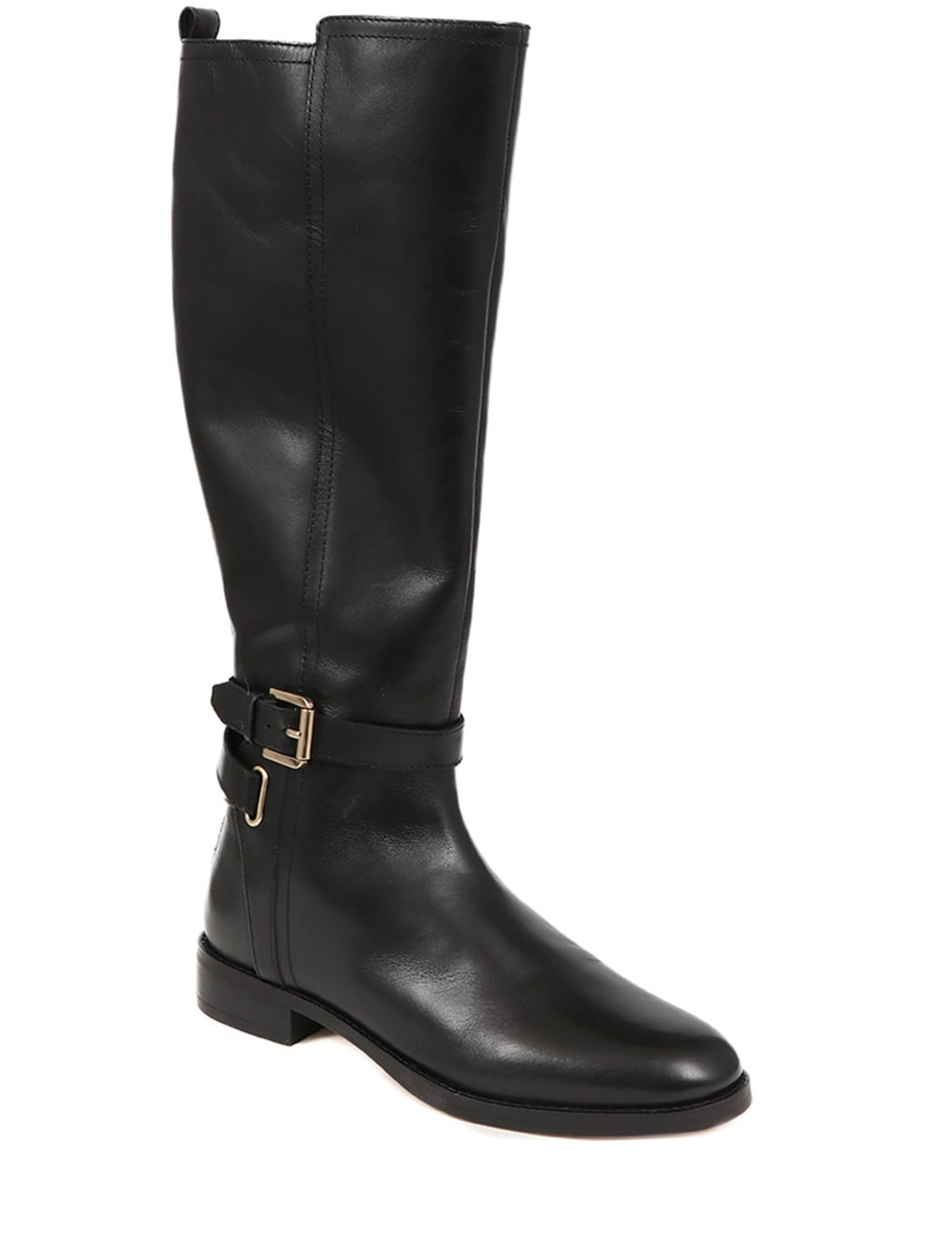 Leather Buckle Block Heel Riding Boots