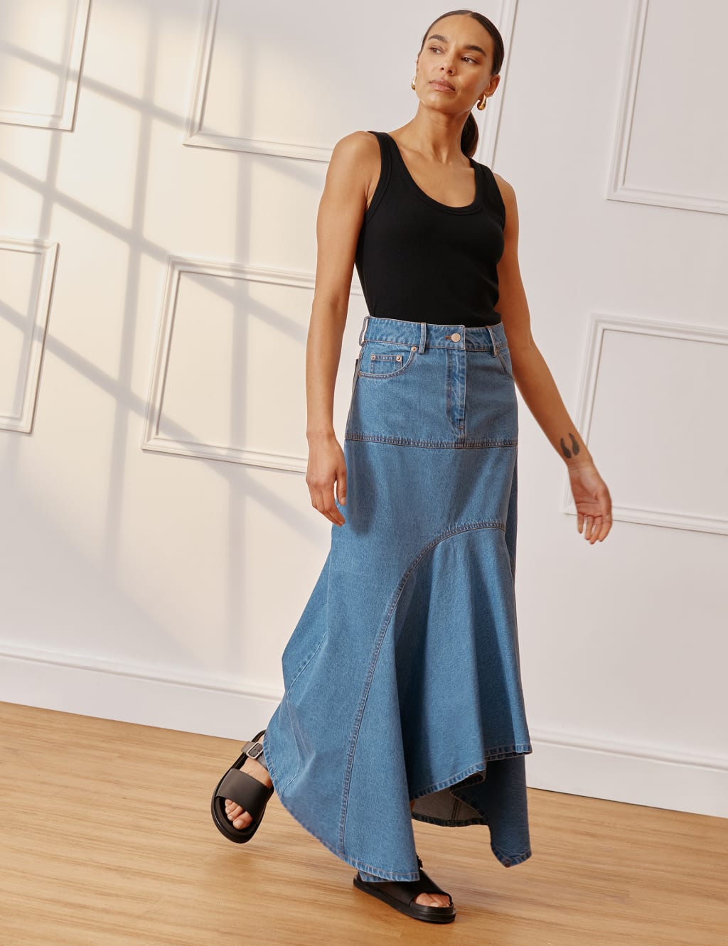 Denim Maxi Asymmetric Skirt 3 of 8