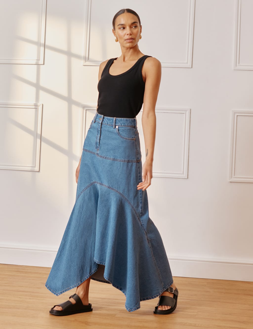Denim Maxi Asymmetric Skirt 4 of 8