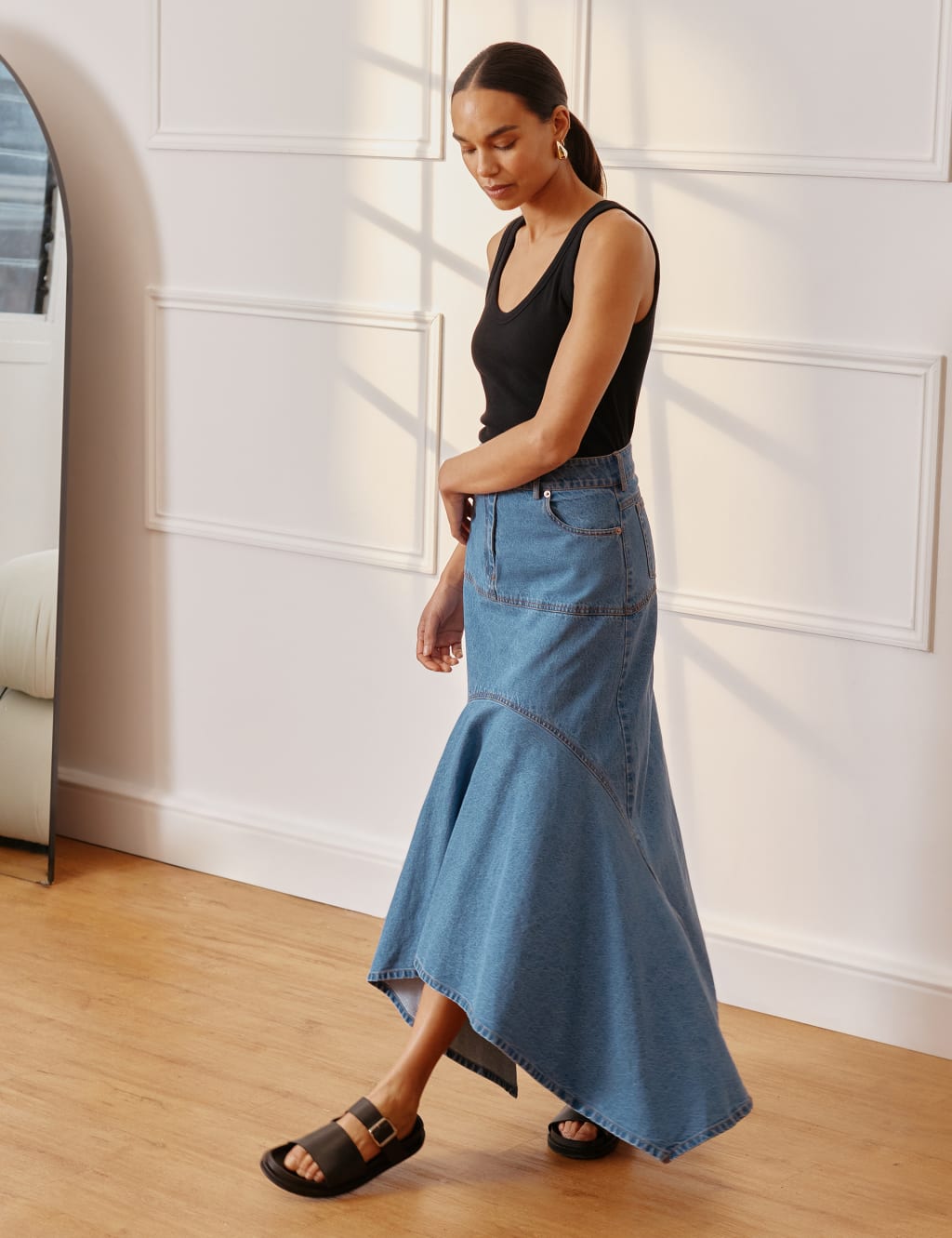 Denim Maxi Asymmetric Skirt 6 of 8
