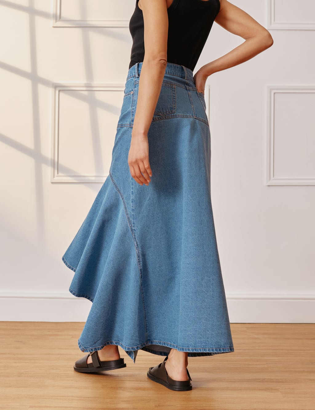 Denim Maxi Asymmetric Skirt 7 of 8