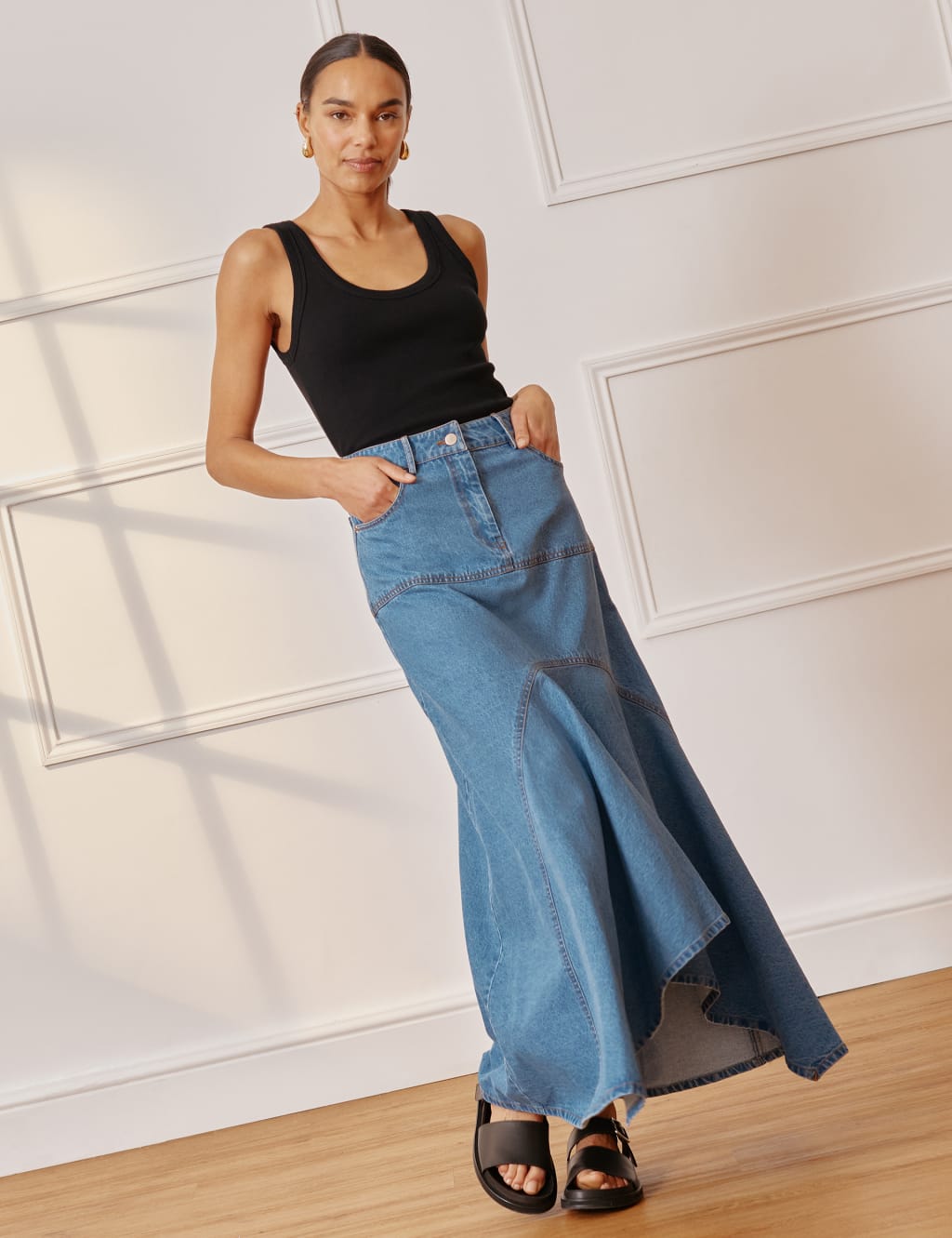 Denim Maxi Asymmetric Skirt 8 of 8