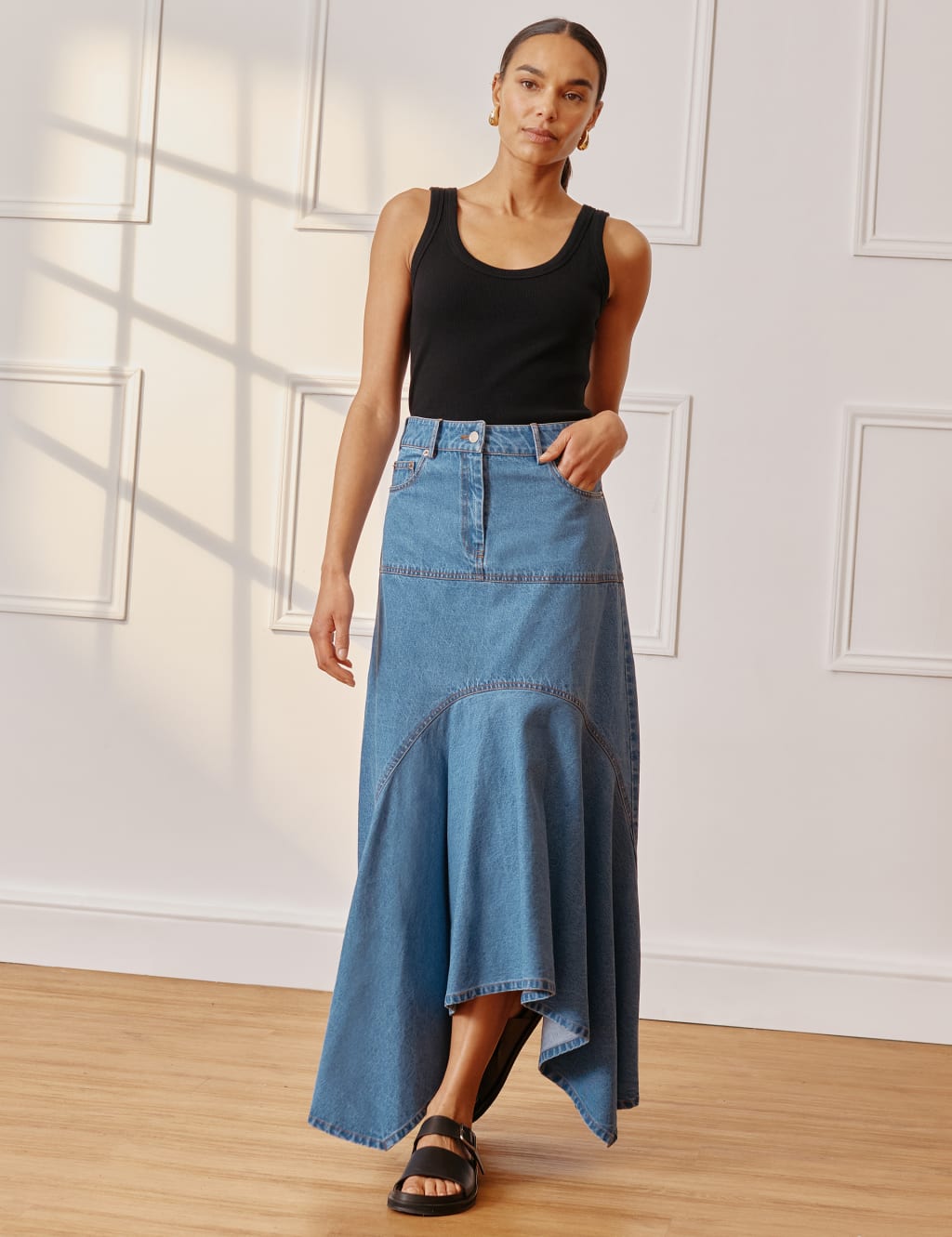 Denim Maxi Asymmetric Skirt 2 of 8
