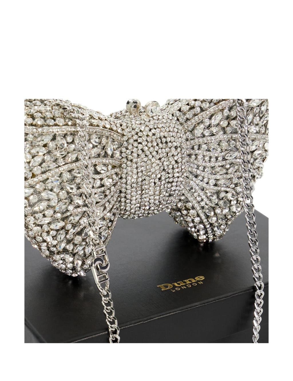 Diamante Bow Chain Strap Mini Clutch Bag Dune London M S