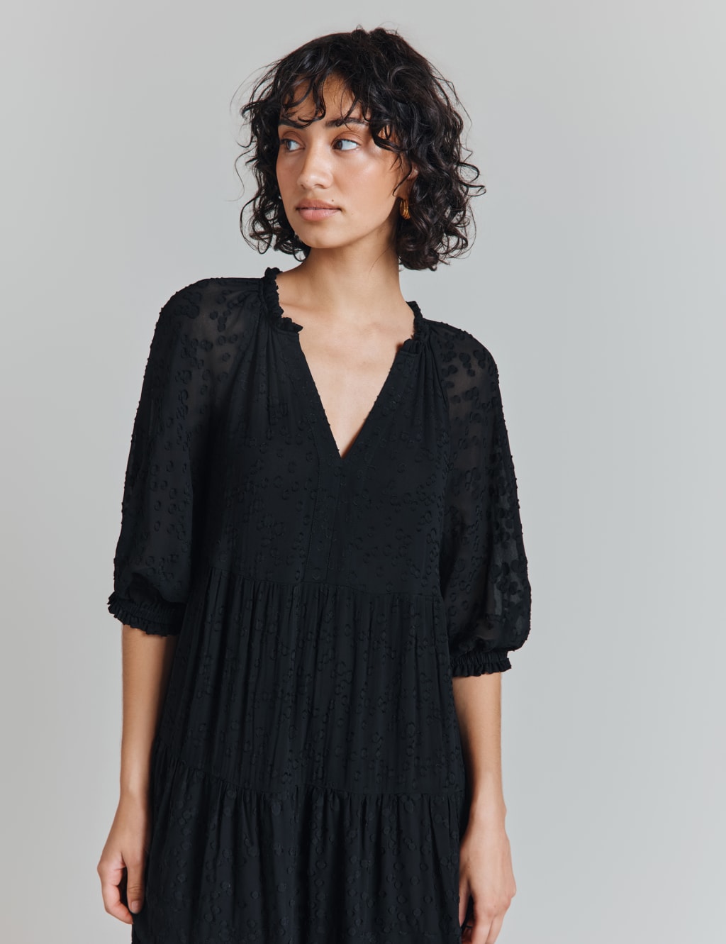 Jacquard V-Neck Midi Tiered Dress 4 of 5