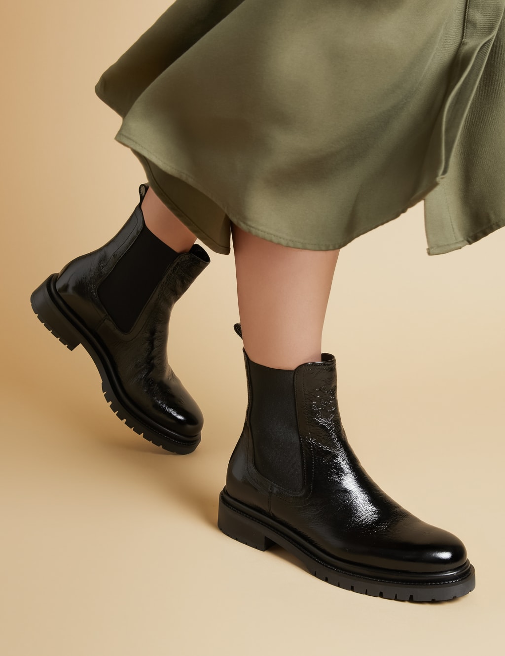Patent Leather Chelsea Ankle Boots
