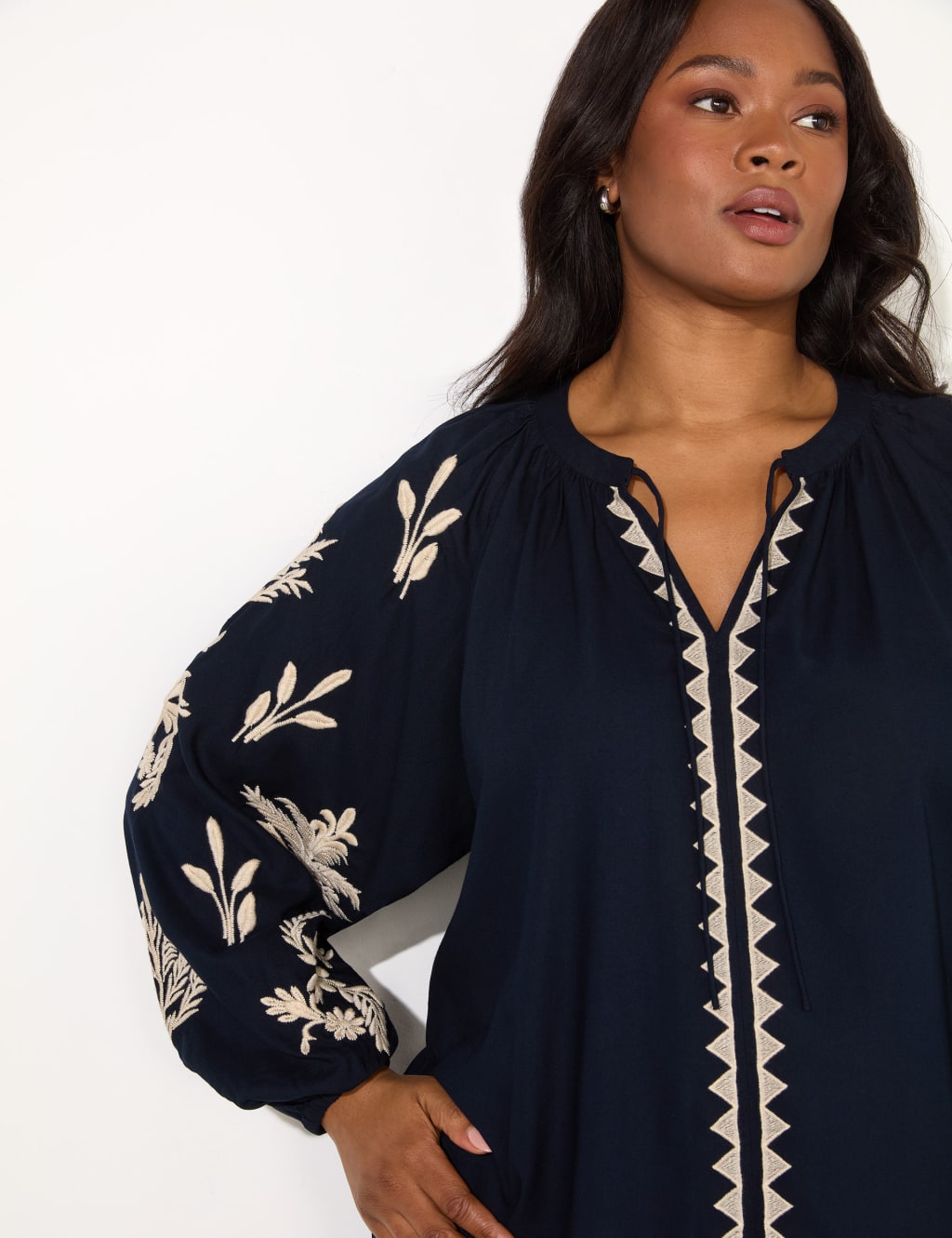 Embroidered Tie Neck Top 2 of 3