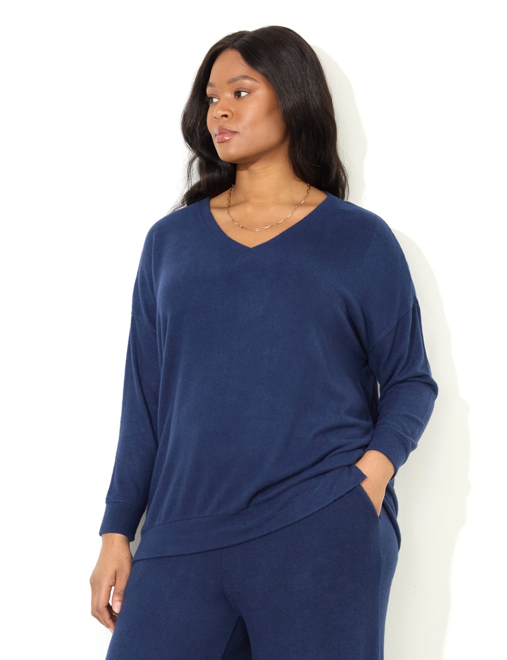 Jersey V-Neck Relaxed Longline Top 1 of 4