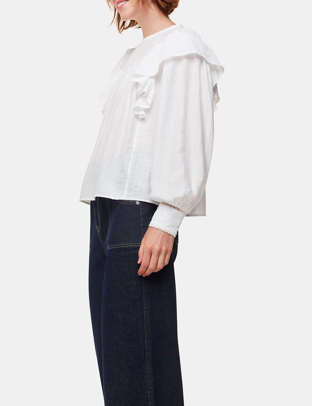 Textured Round Neck Frill Detail Blouse 3 of 4