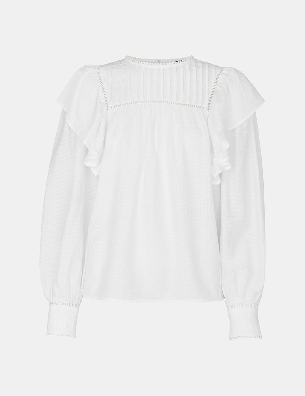 Textured Round Neck Frill Detail Blouse 2 of 4