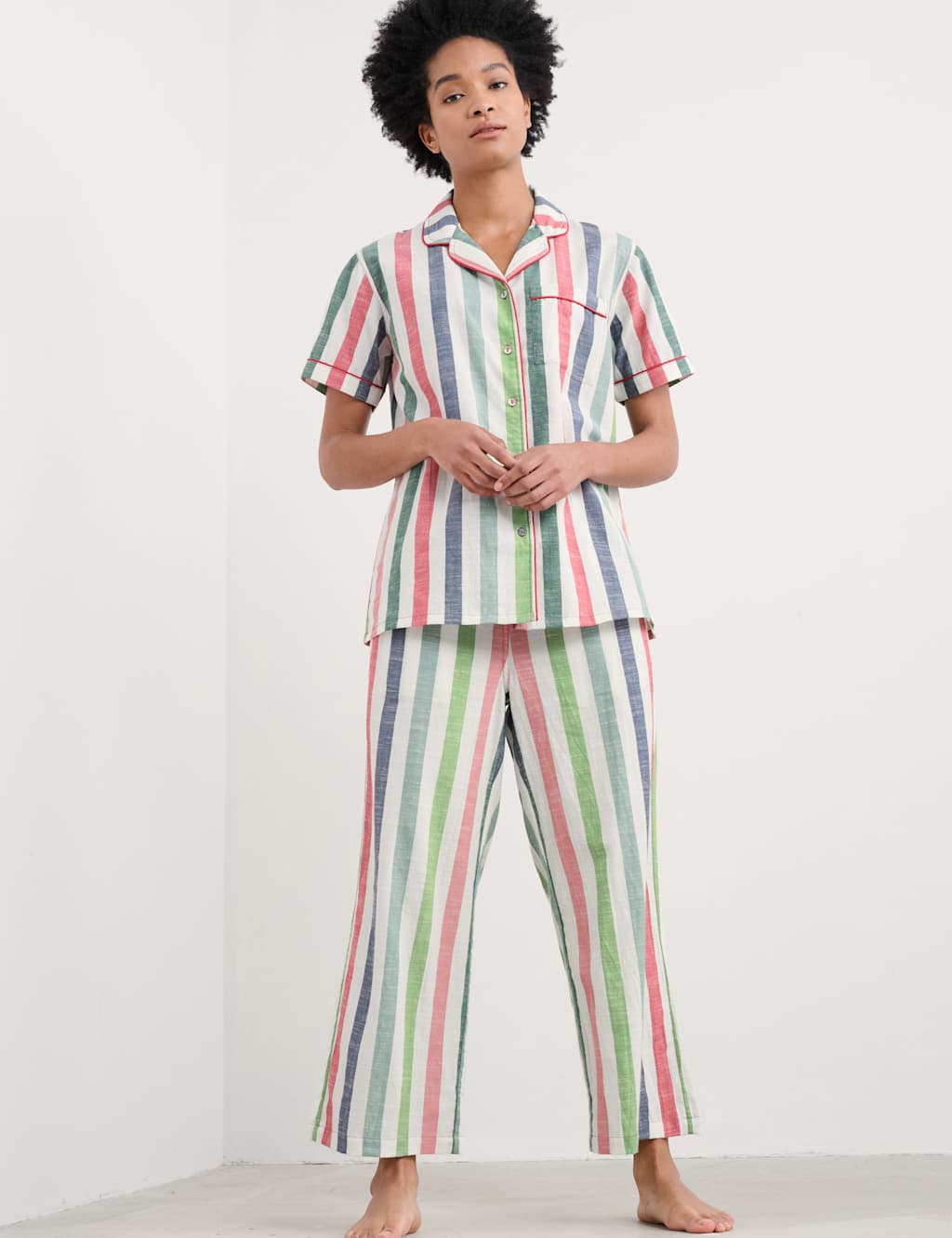 Pure Cotton Striped Cropped Pyjama Set 1 of 4