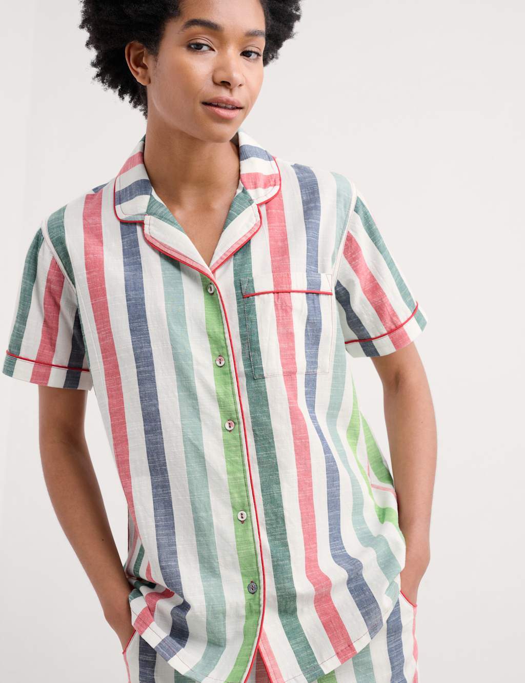 Pure Cotton Striped Cropped Pyjama Set 4 of 4