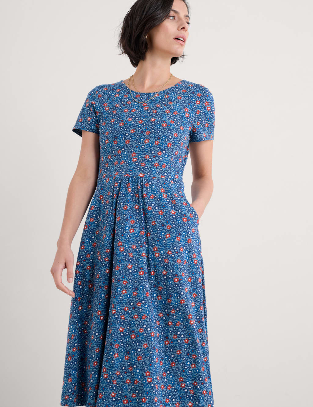 Cotton Rich Floral Midi Waisted Dress 4 of 4