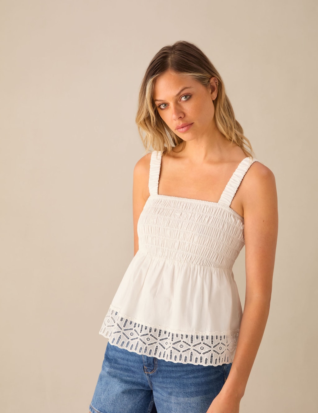 Broderie peplum top hot sale