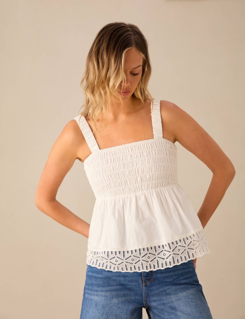 Ruby - Broderie Peplum Top