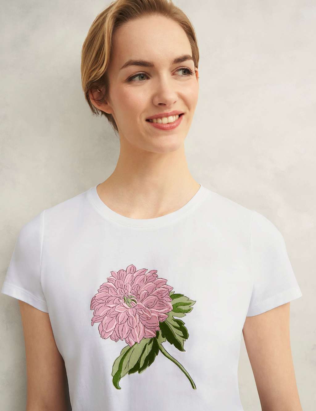 Pure Cotton Embroidered Flower T-Shirt 3 of 7