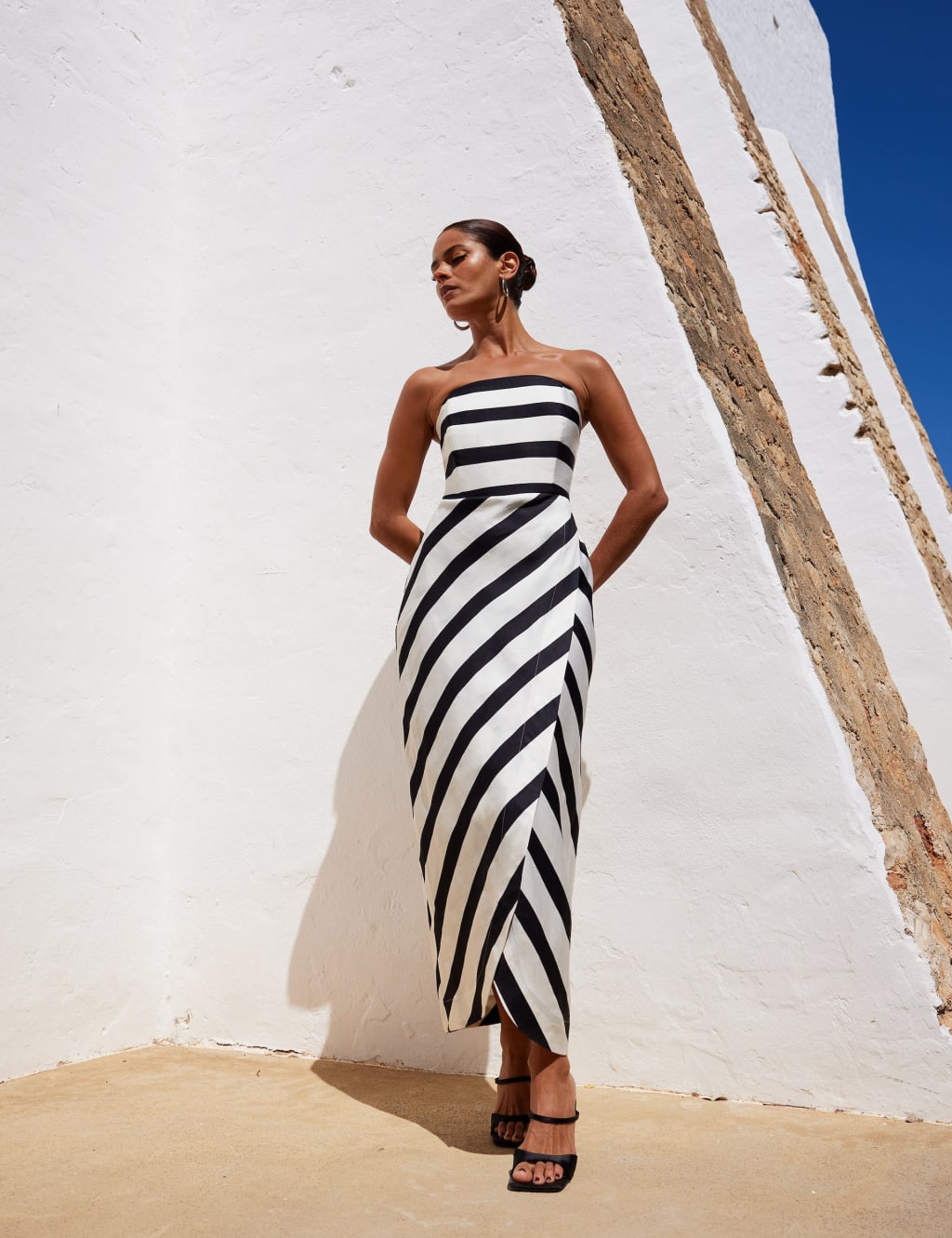 Striped Bandeau Maxi Wrap Dress with Linen RO ZO M S