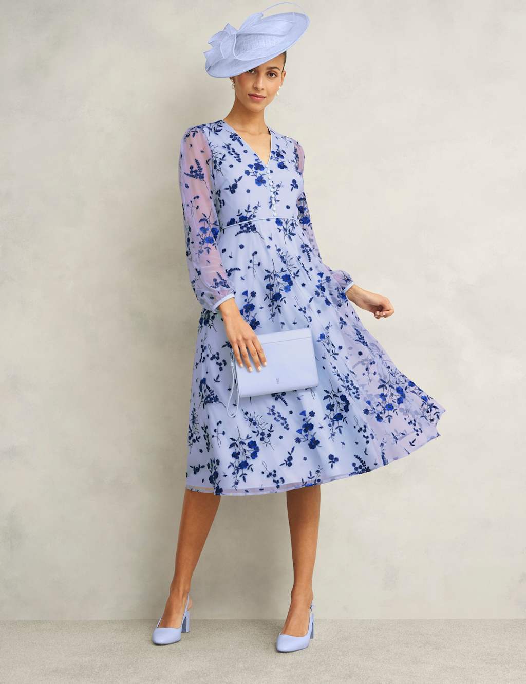 Embroidered V-Neck Midi Skater Dress 4 of 8