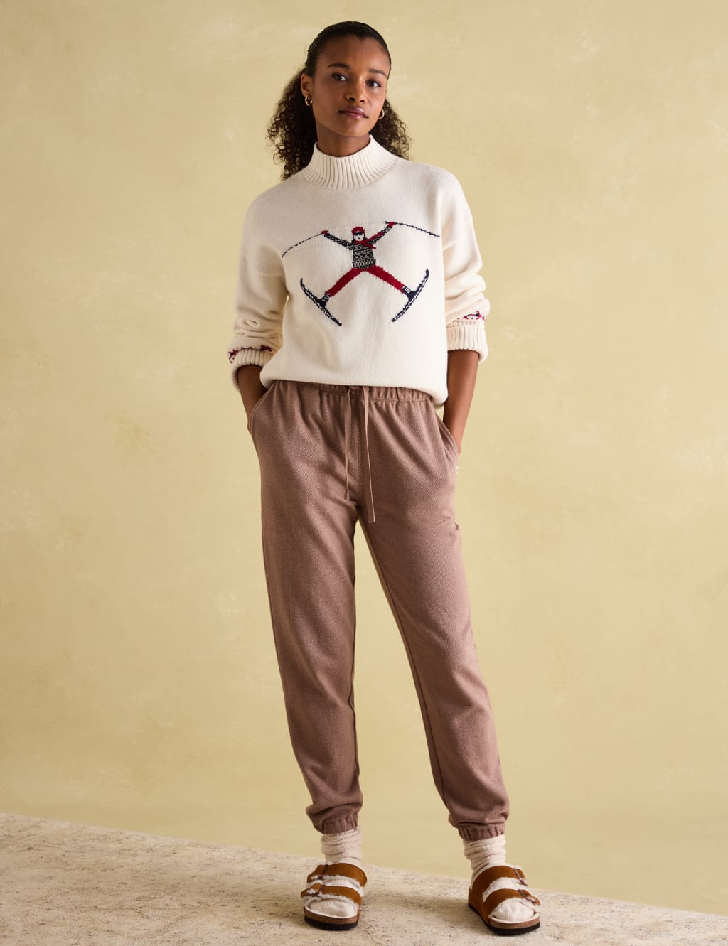 Textured Funnel Neck Jumper with Wool Joules M S