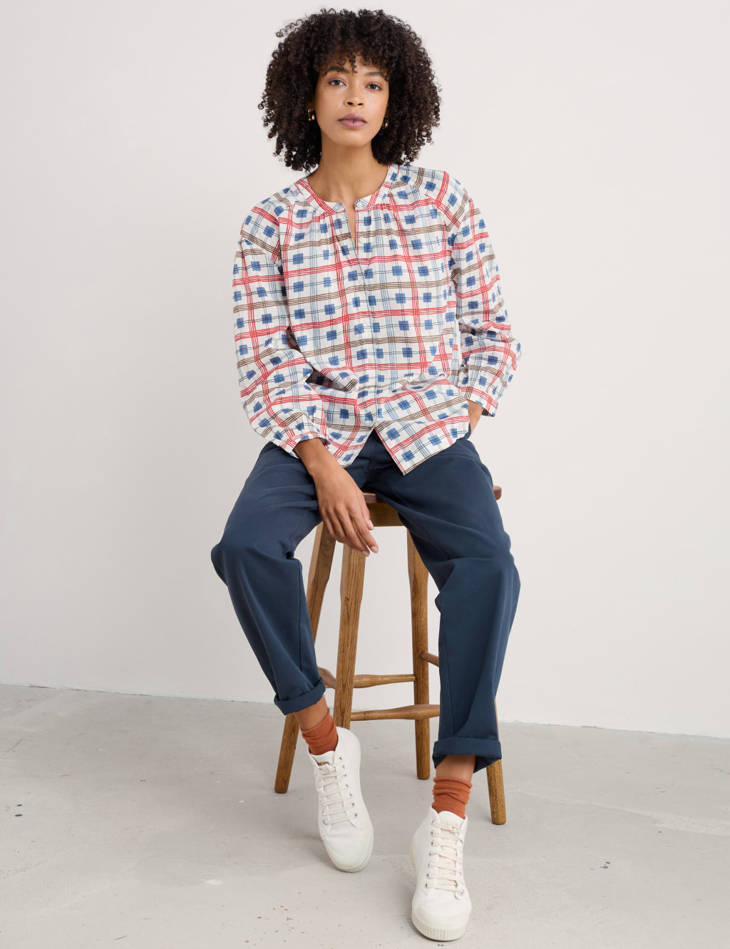 Pure Cotton Checked Round Neck Button Through Shirt 4 of 4