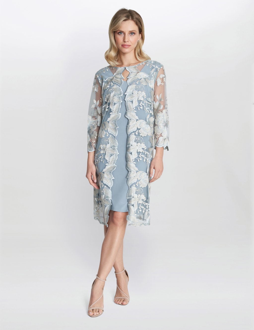 Embroidered knee length dress store