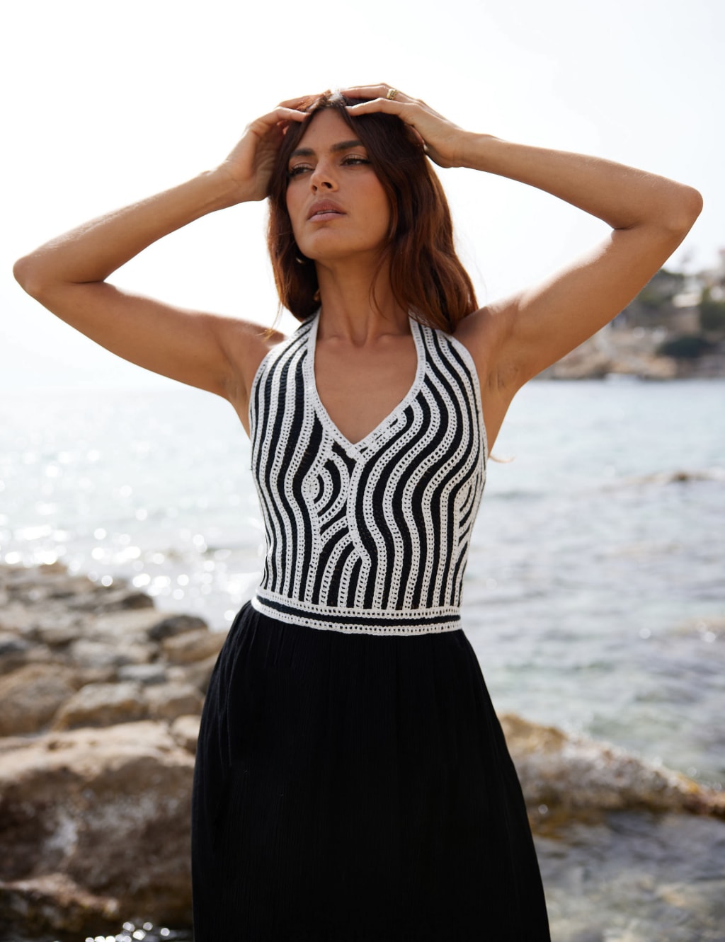 Knitted Halter Neck Maxi Waisted Dress 2 of 6