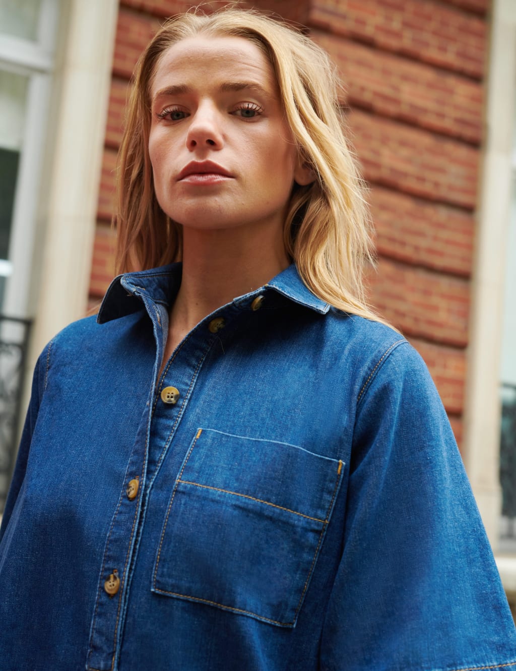Denim Collared Shirt Dress RO ZO M S