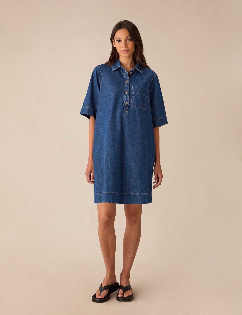 Denim Collared Shirt Dress RO ZO M S