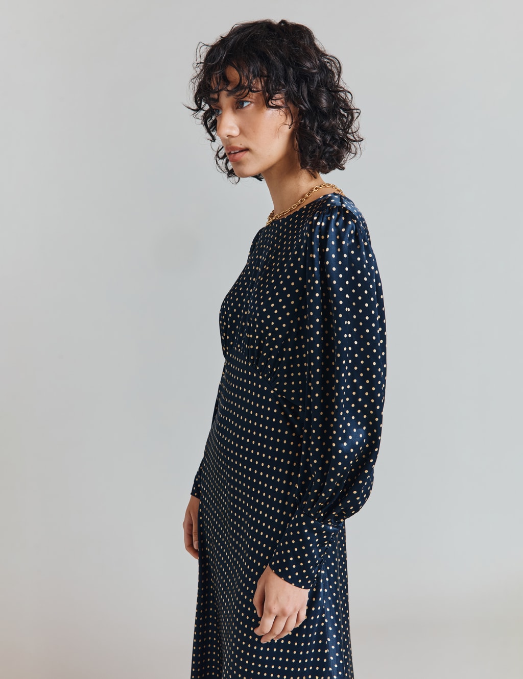 Polka Dot Midaxi Waisted Dress Ghost M S