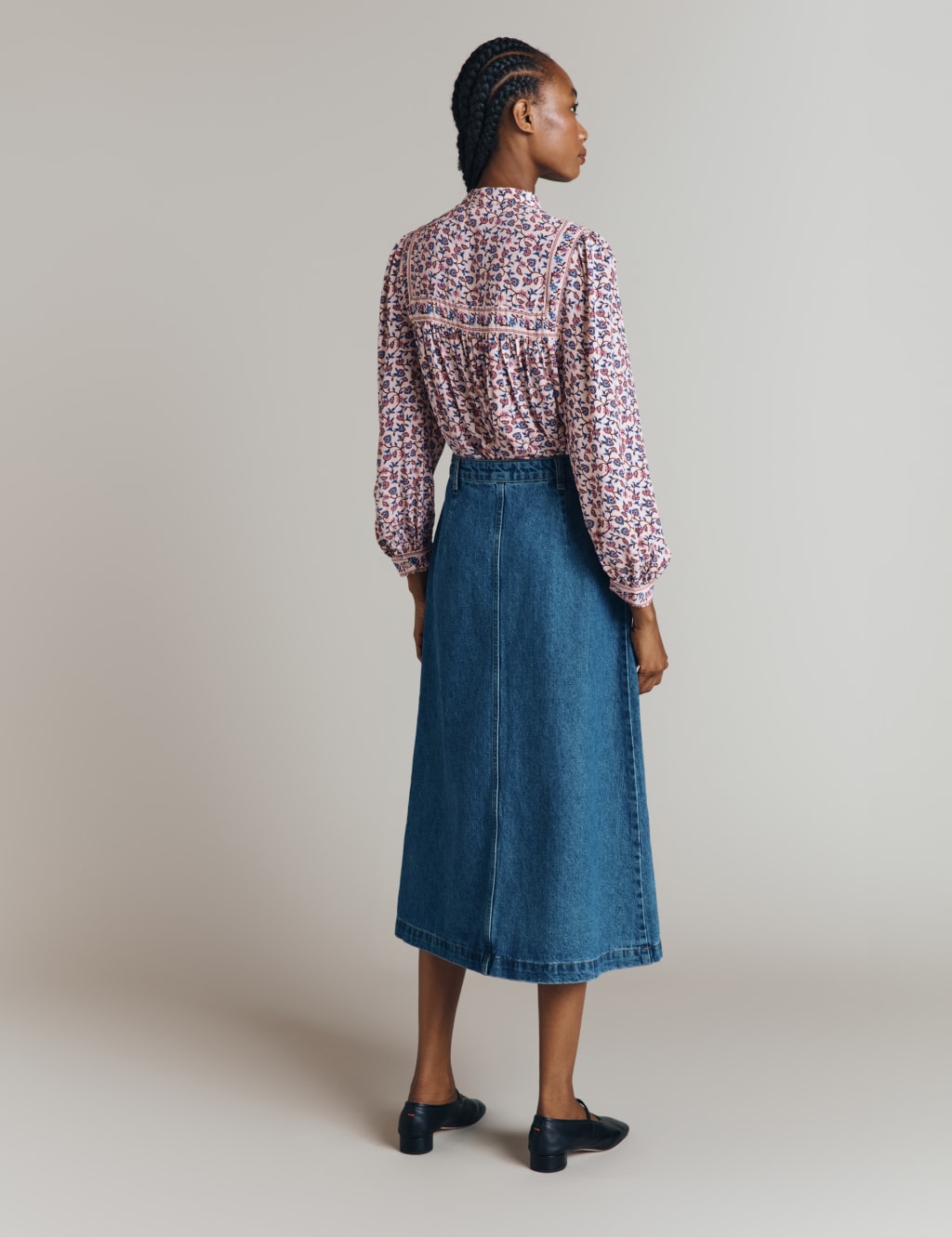 Denim Midi A-Line Skirt 3 of 5