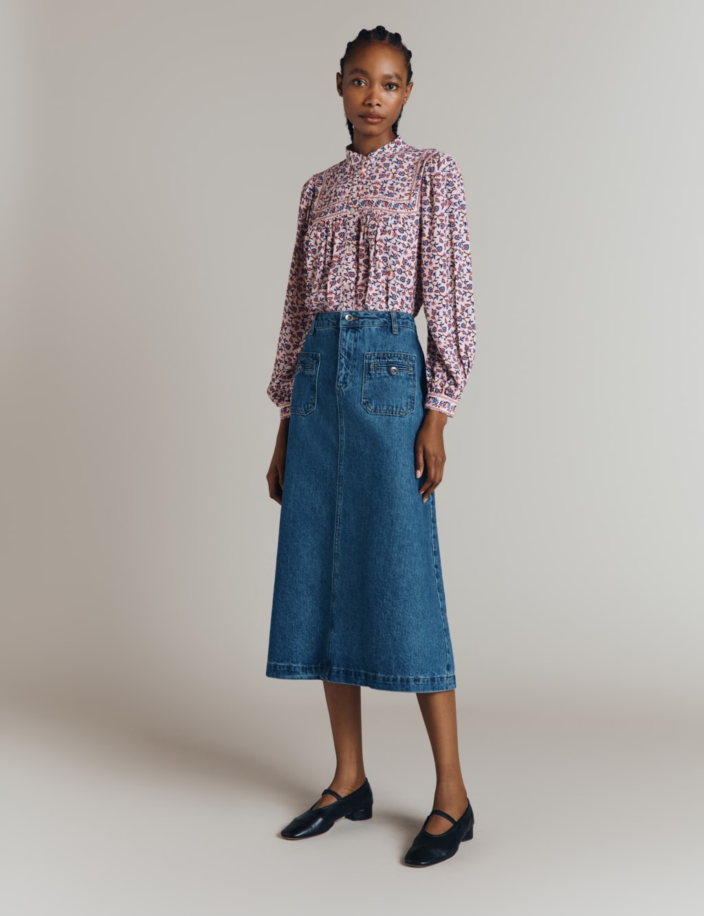Denim Midi A-Line Skirt 4 of 5