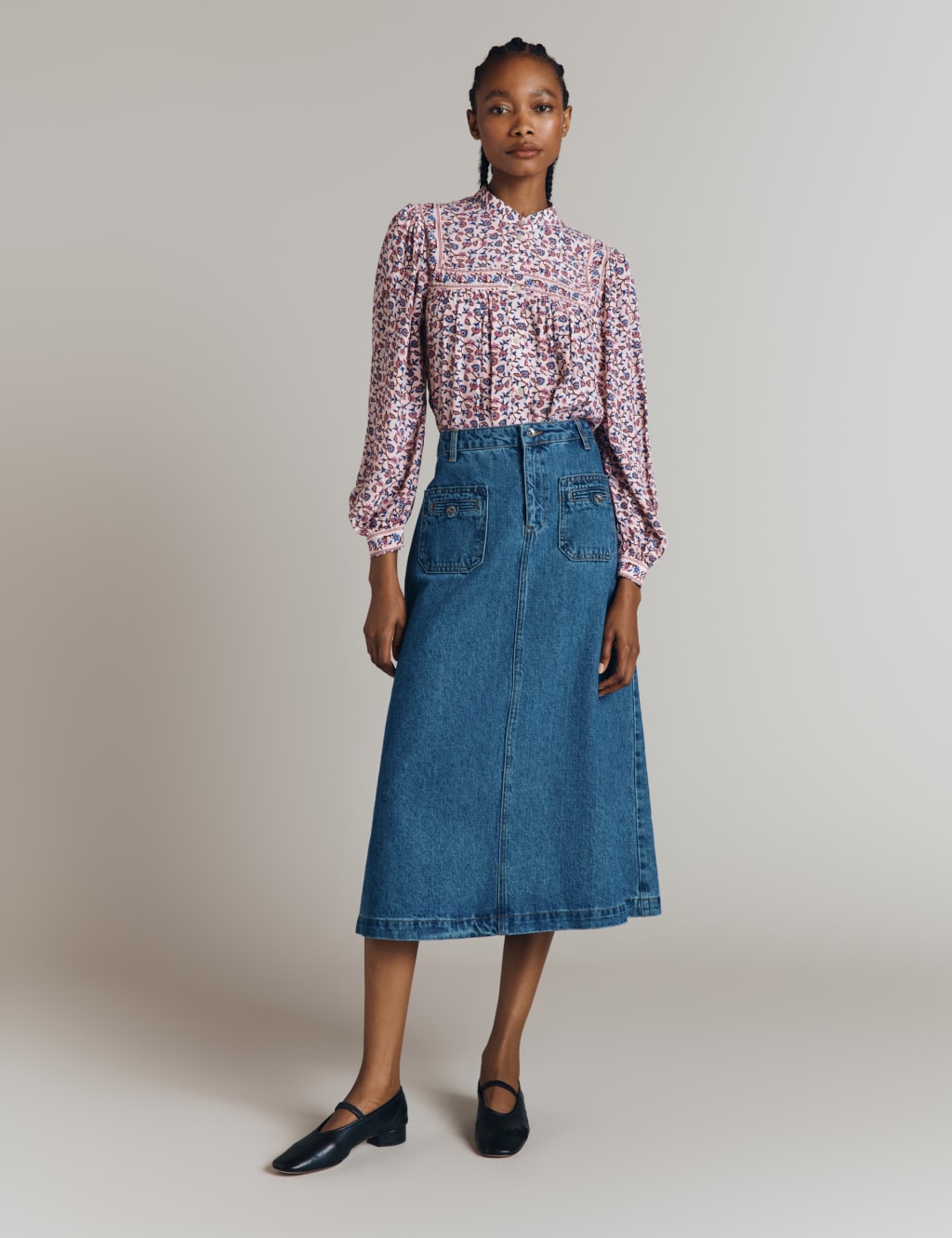 Denim Midi A Line Skirt Ghost M S