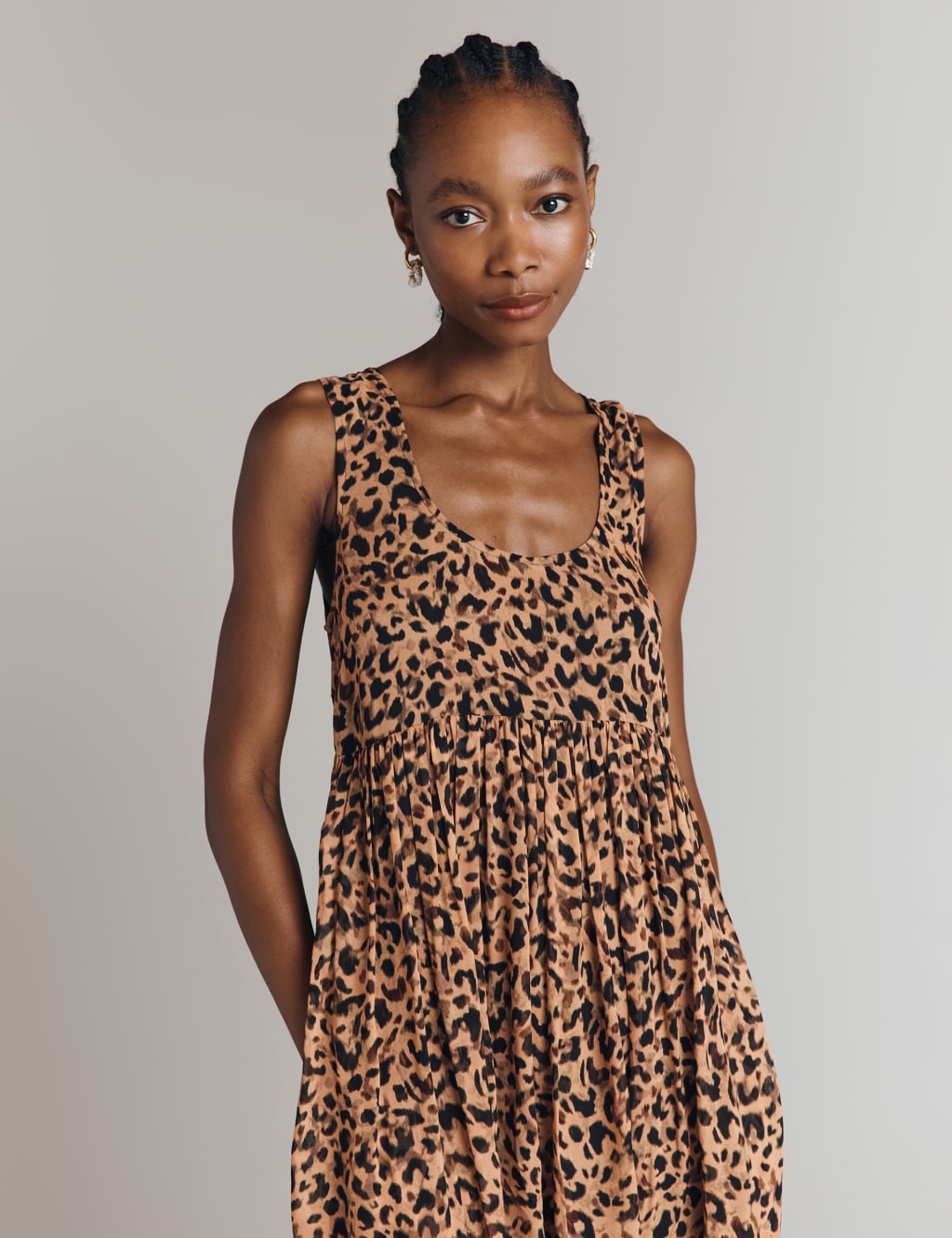 Animal Print Scoop Neck Midi Beach Dress Ghost M S
