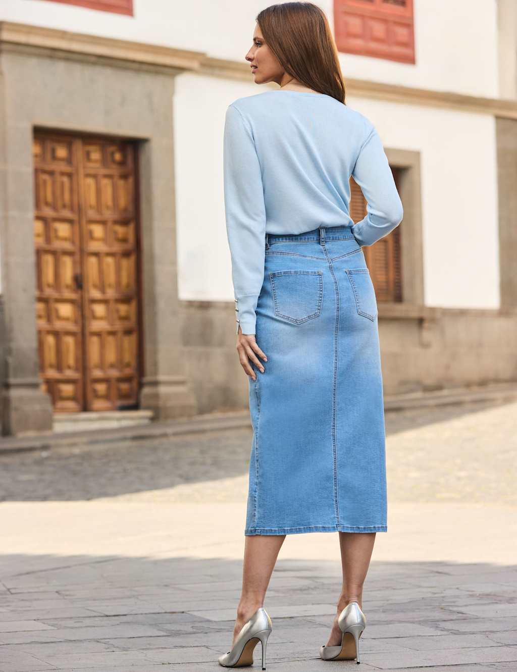 Denim Button Through Midi Skirt 3 of 5