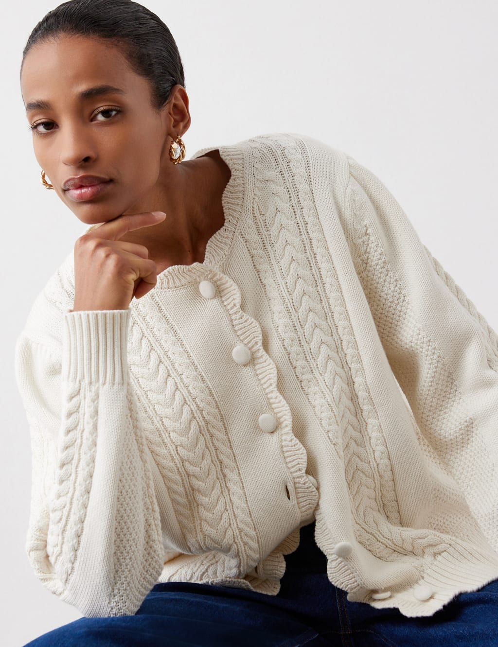 Textured Crew Neck Cardigan with Wool 4 of 4