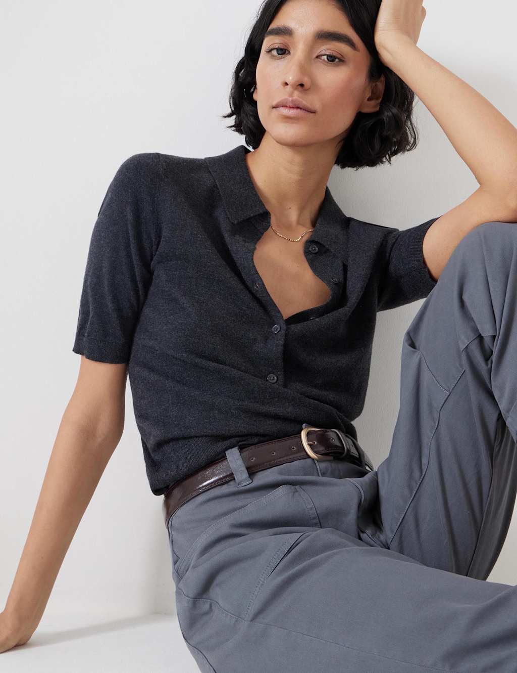 Wool Blend Collared Neck Knitted Top 3 of 5
