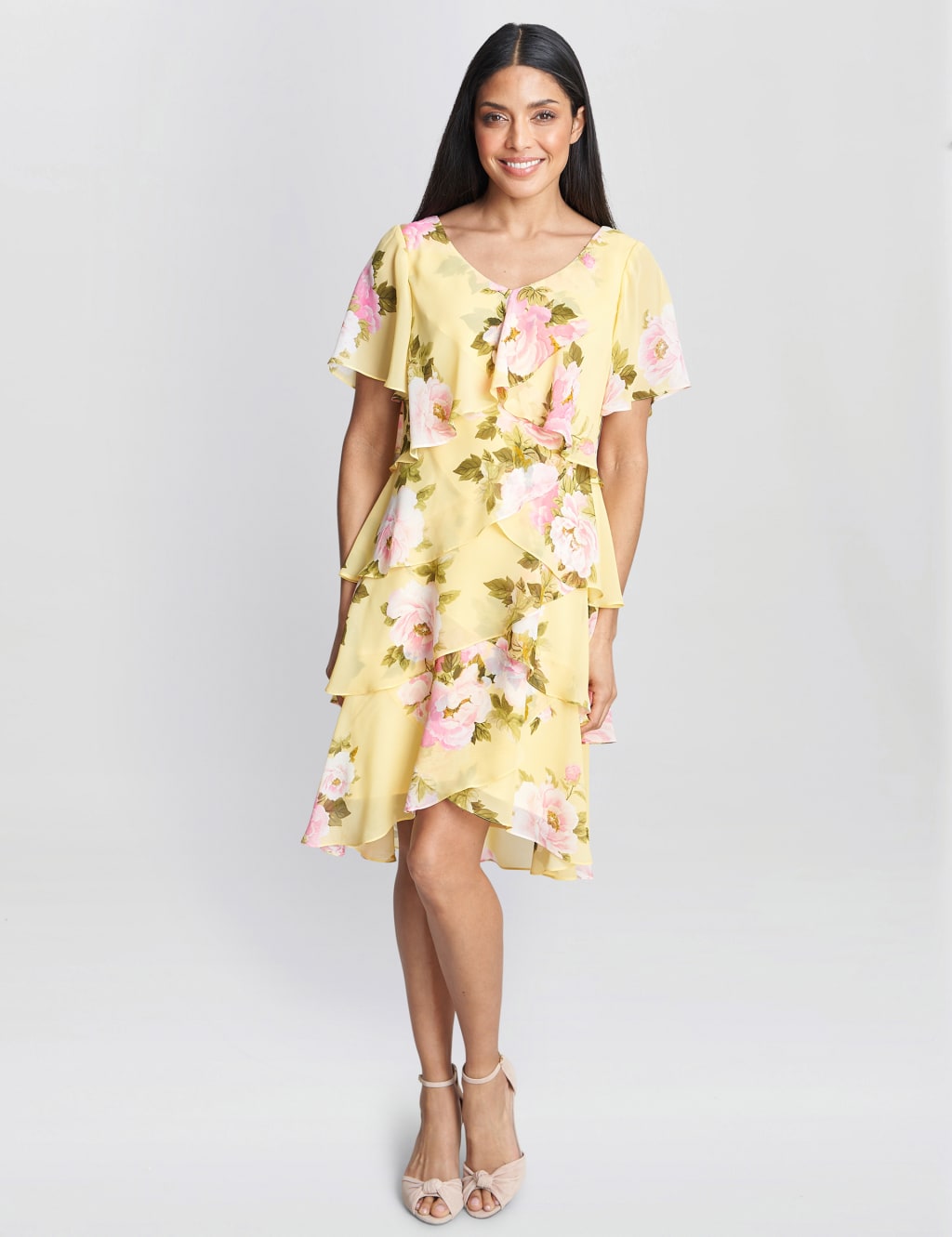 Floral V-Neck Knee Length Tiered Dress 4 of 5