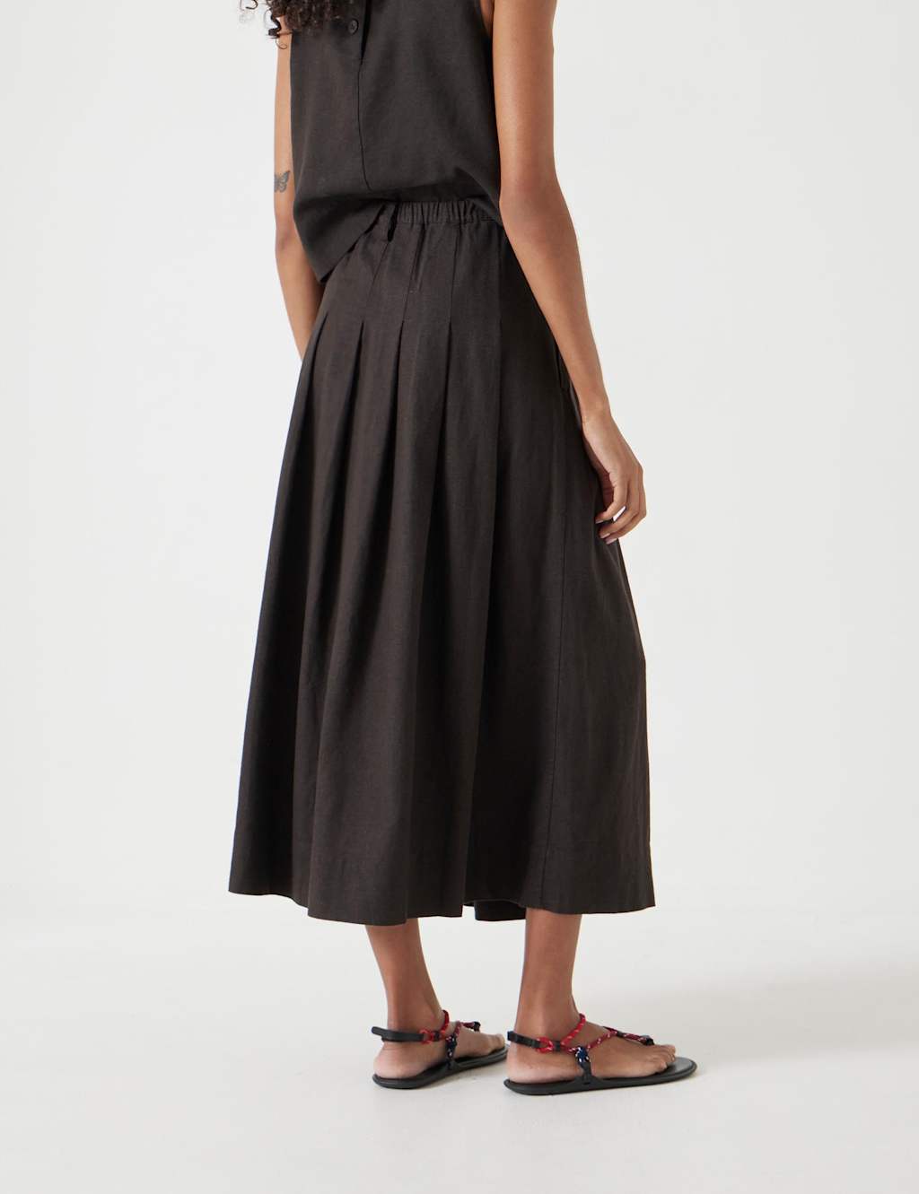 Linen Blend Pleated Midi A-Line Skirt 5 of 5