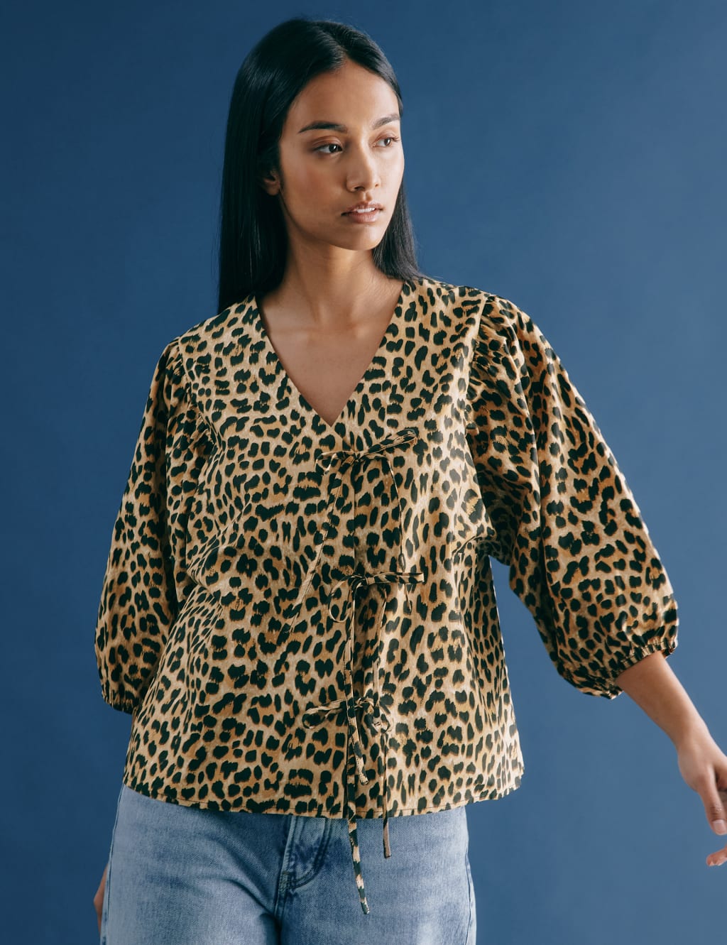 Pure Cotton Animal Print V-Neck Blouse | Albaray | M&S