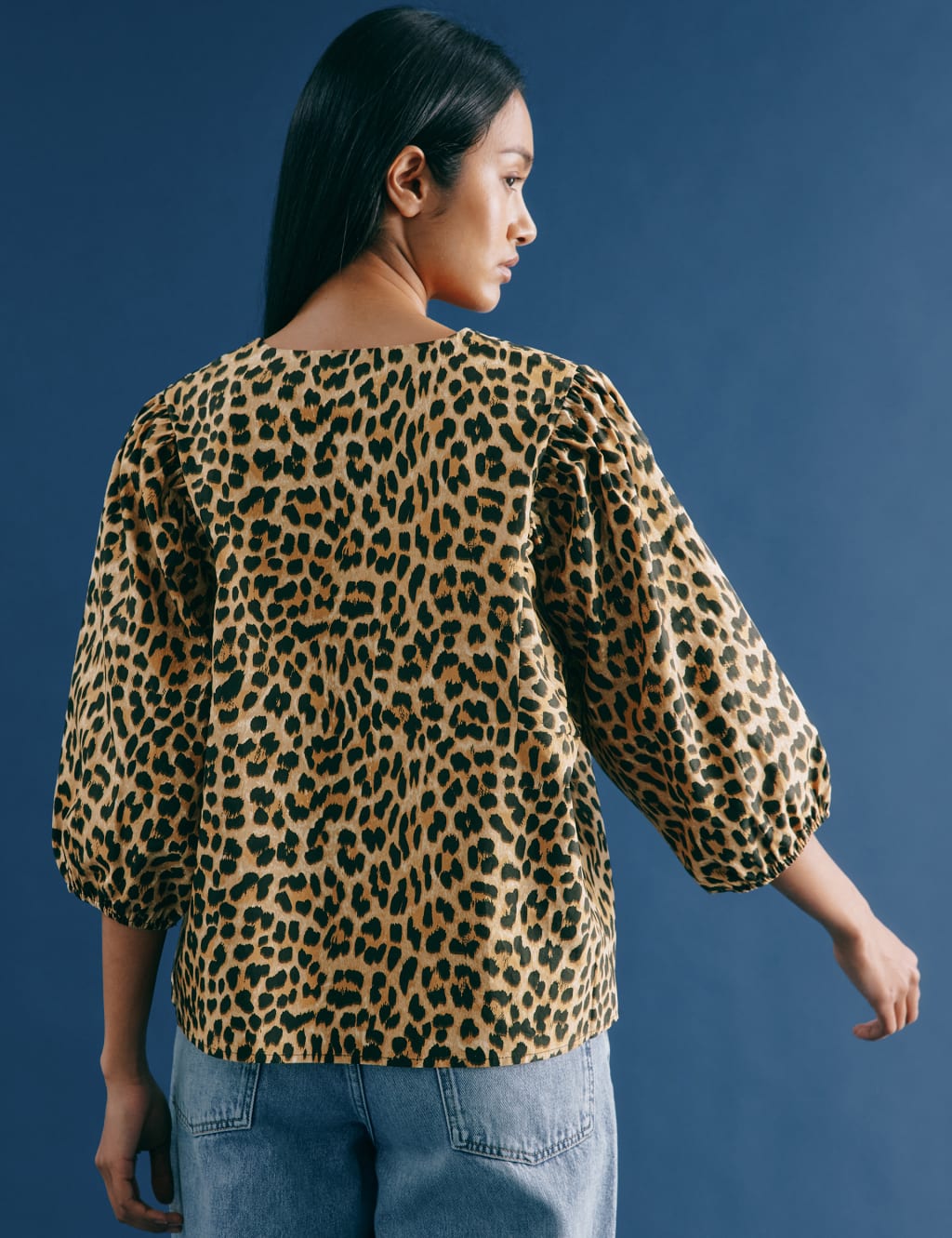 Pure Cotton Animal Print V-Neck Blouse 4 of 5