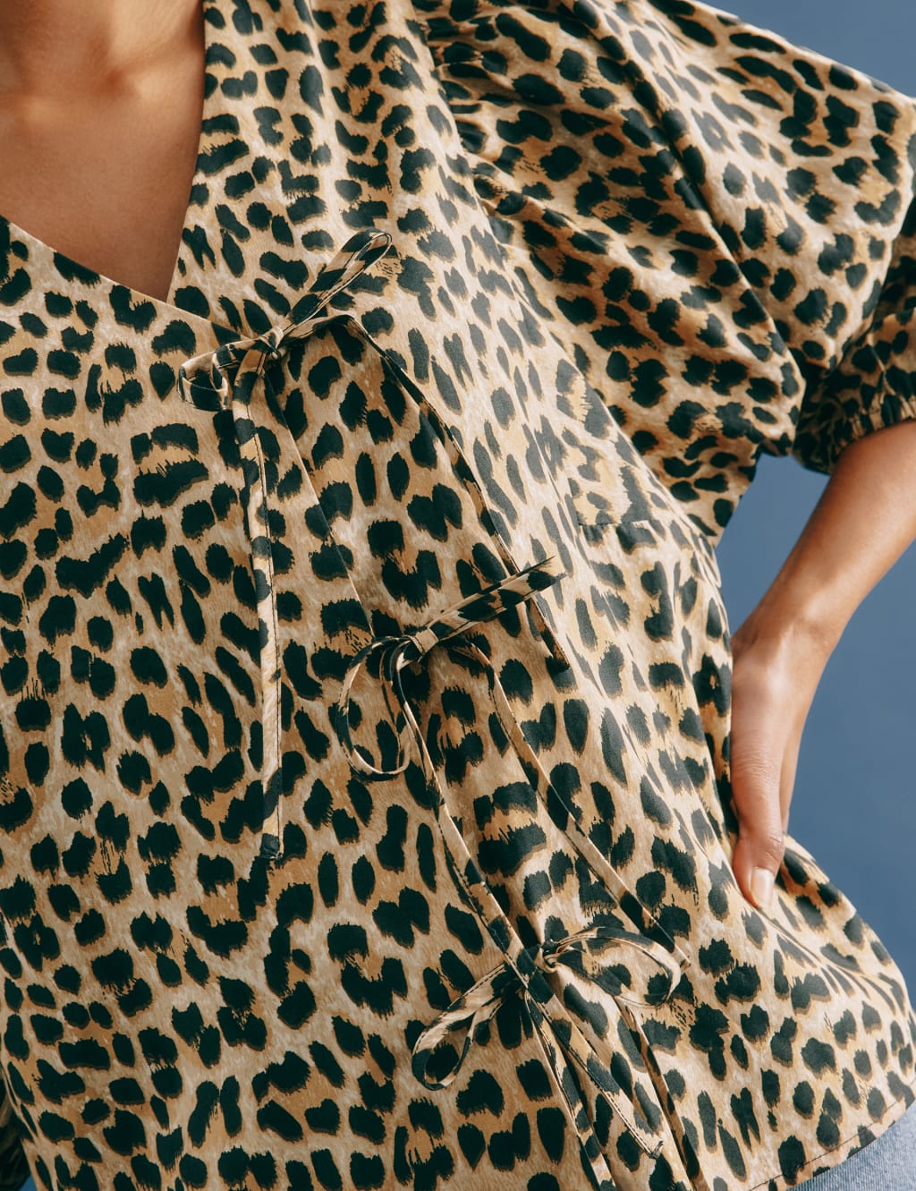 Pure Cotton Animal Print V-Neck Blouse 5 of 5