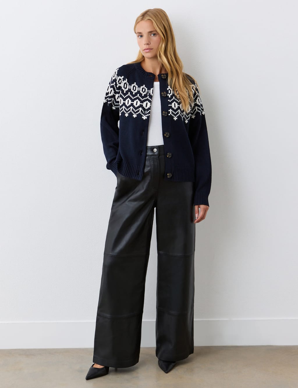Cotton Blend Patterned Button Front Cardigan 2 of 4