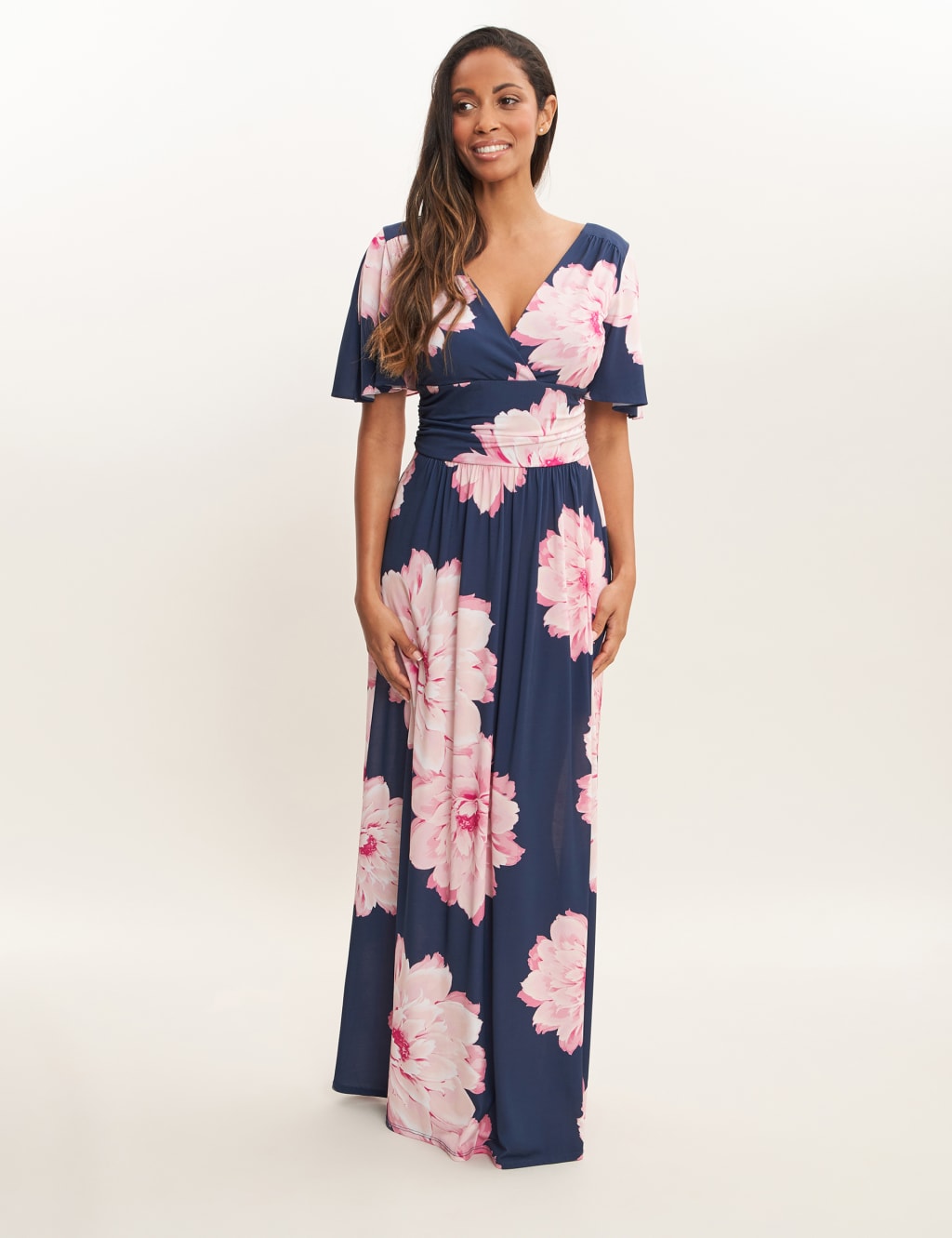 Floral V-Neck Maxi Waisted Dress 1 of 4