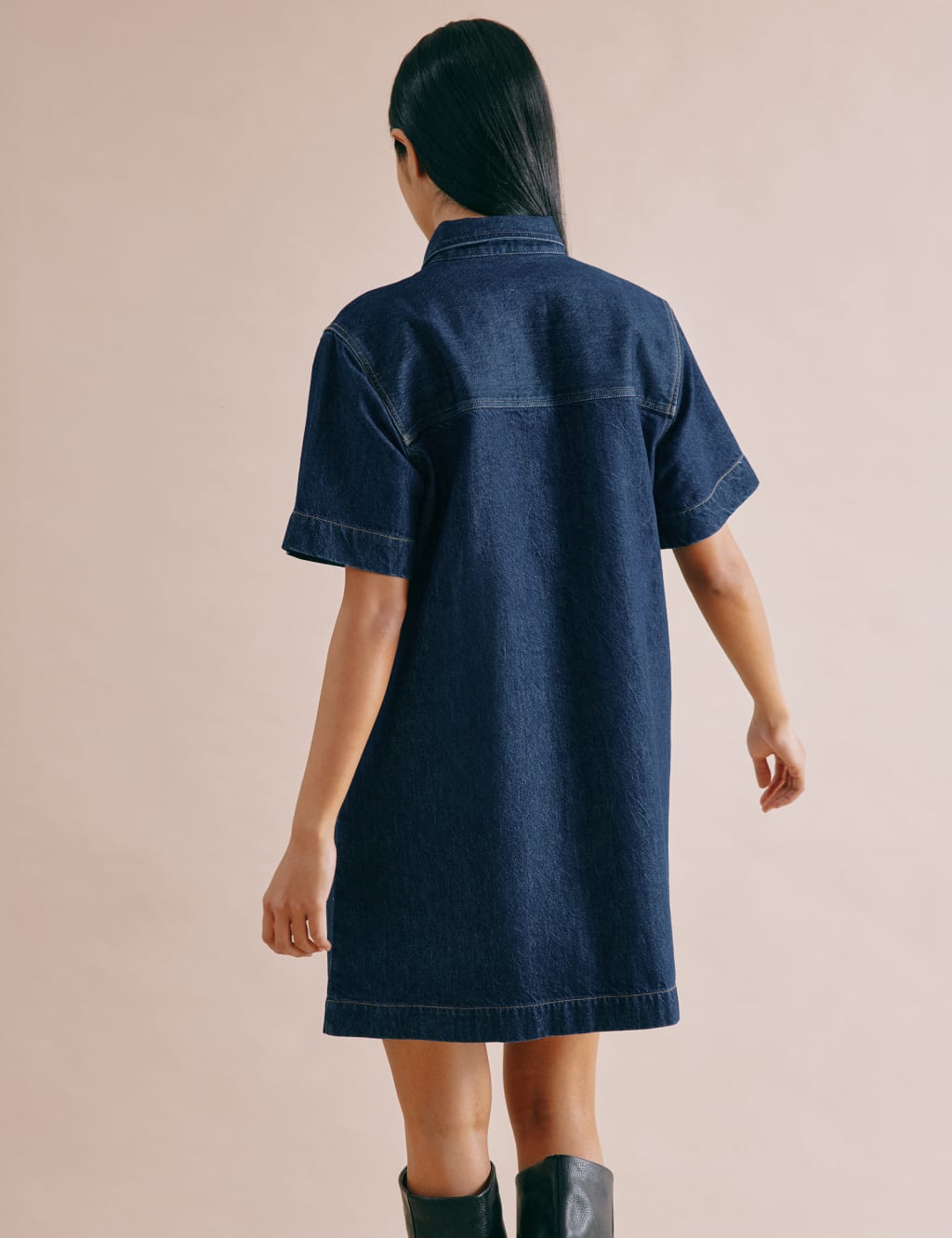 Denim Mini Shift Shirt Dress 4 of 5