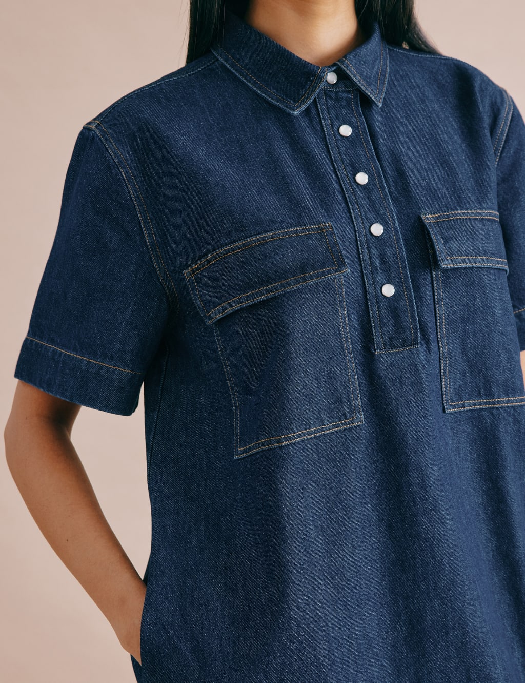 Denim Mini Shift Shirt Dress 5 of 5